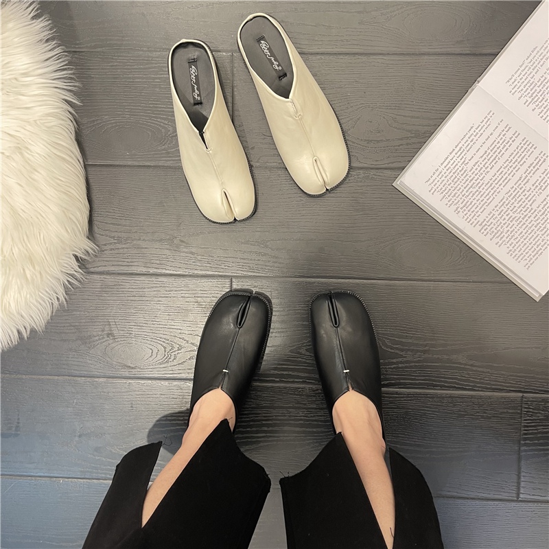 Leather Split Toe Flat Shoes for Women, New Fashion Tabi Ninja Flats, Cozy Loafers, Casual Low Heels Ladies Muller Shoes