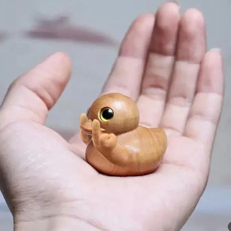 Funny Middle Finger Duck Wooden Figurine for Desk, Shelf and Gift Giving