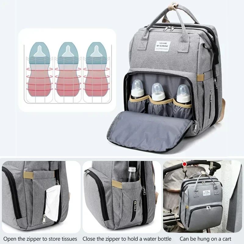 MamaEase Large Capacity Mommy Diaper Backpack with Baby Bed & Changing Mat