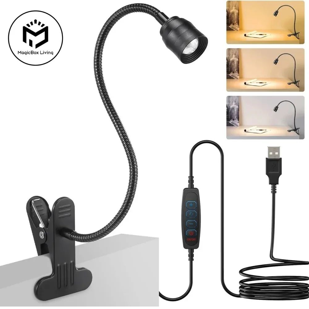 USB Clip On LED Reading Light Flexible Gooseneck Lamp