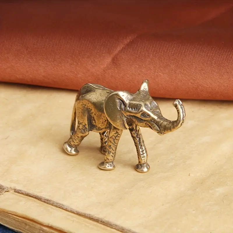 Antique Brass Elephant Figurine Decor Vintage Collectible Statue for Home Office