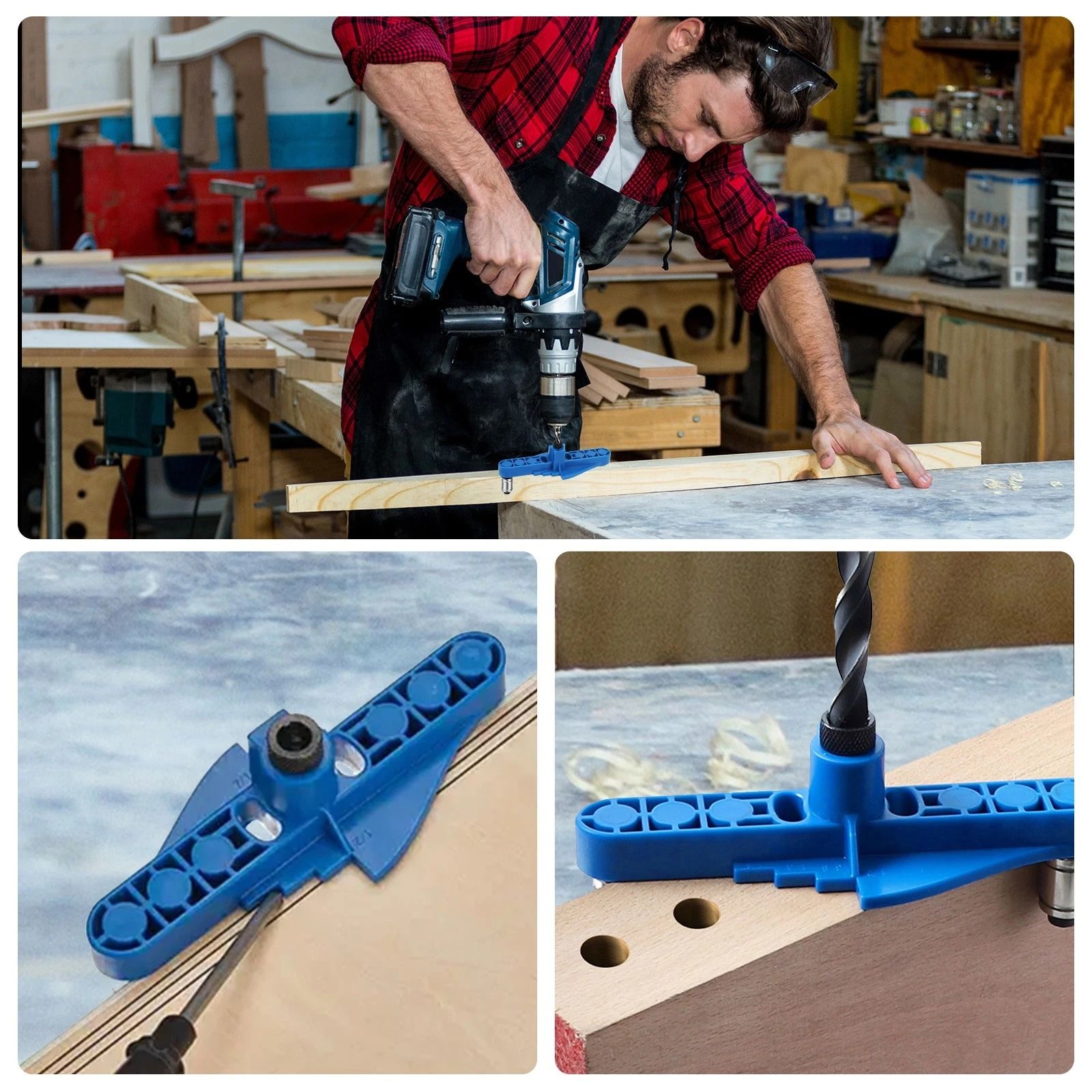 Woodworking Doweling Drill Guide Locator, Self-Centering Pocket Hole Jig Kit for Accurate Drilling