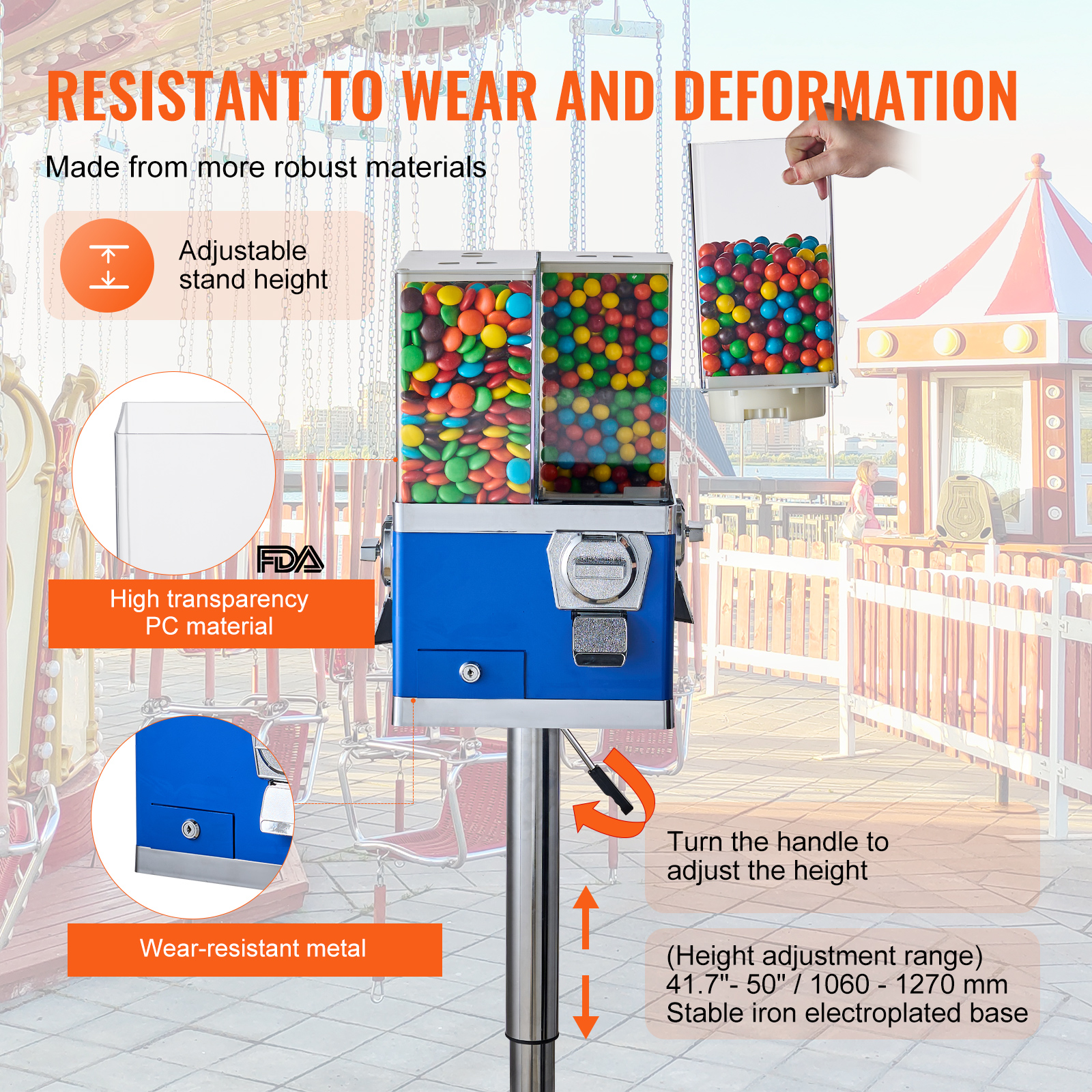Rotatable Commercial Candy Vending Machine, Stand, Toy Capsules, Bouncy Balls, Nut Compartment