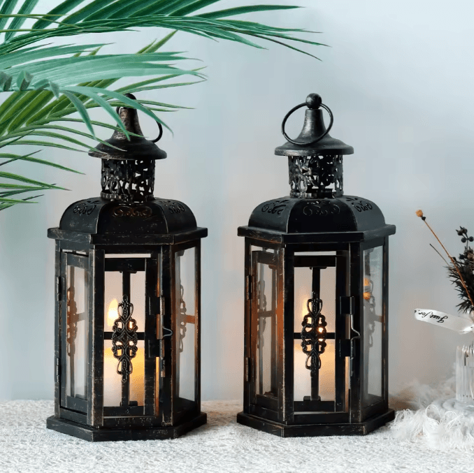 Vintage Nordic Black Iron Candle Lantern – Hanging Decorative Lantern for Home & Wedding Decor