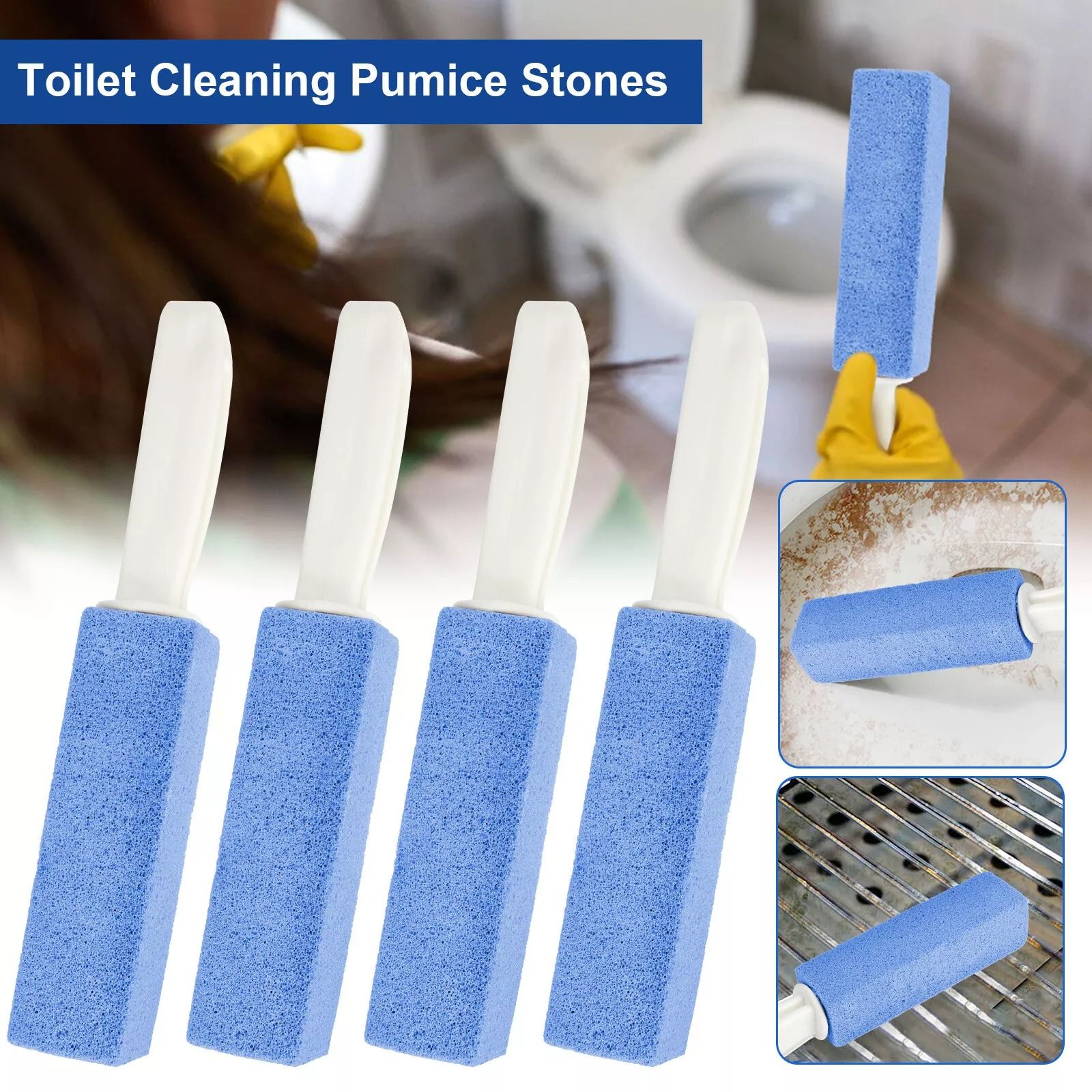 4 PCS Pumice Stone Cleaning Tool Heavy Duty Handle Toilet Scouring Stain Remover for Limescale & Hard Water