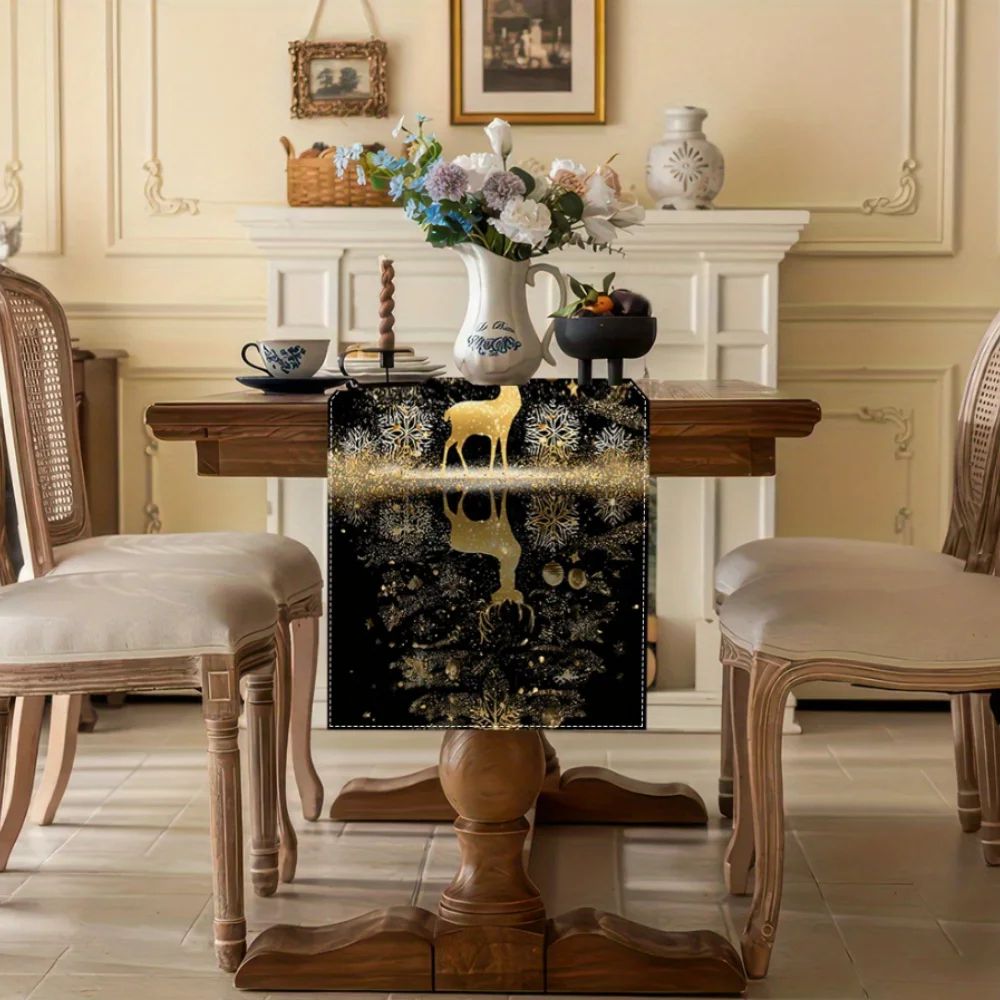 Black Gold Winter Table Runner Decor