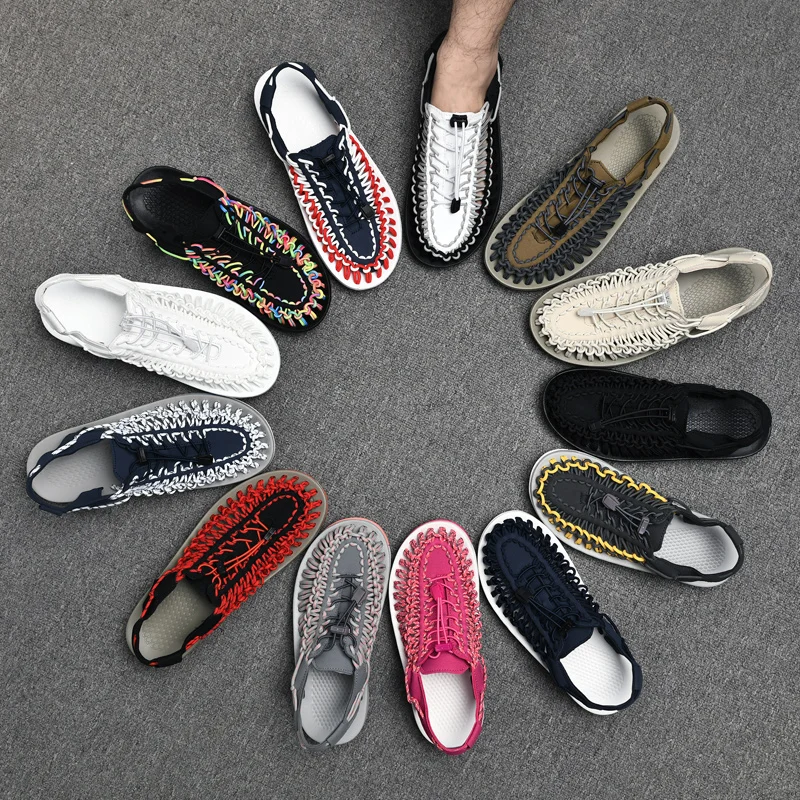 Fashion Summer Men Sandals, Handmade Weaving Design, Breathable Outdoor Casual Flat Sandals, Couples Beach Sandals
