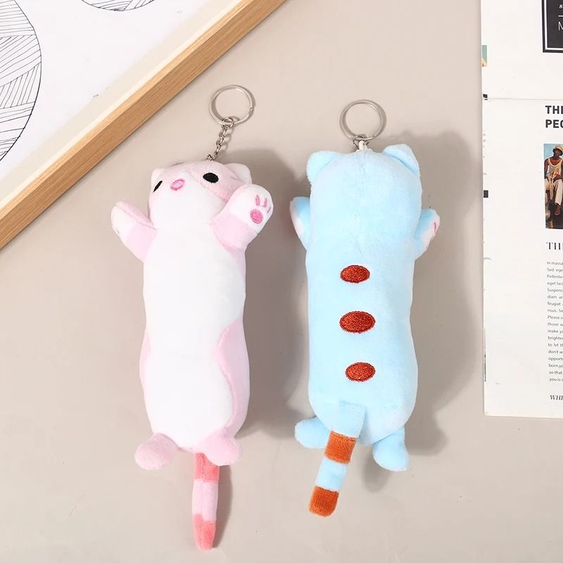 Lovely Long Cat Plush Doll Keychain for Kids and Girls Soft Stuffed Animal Pendant