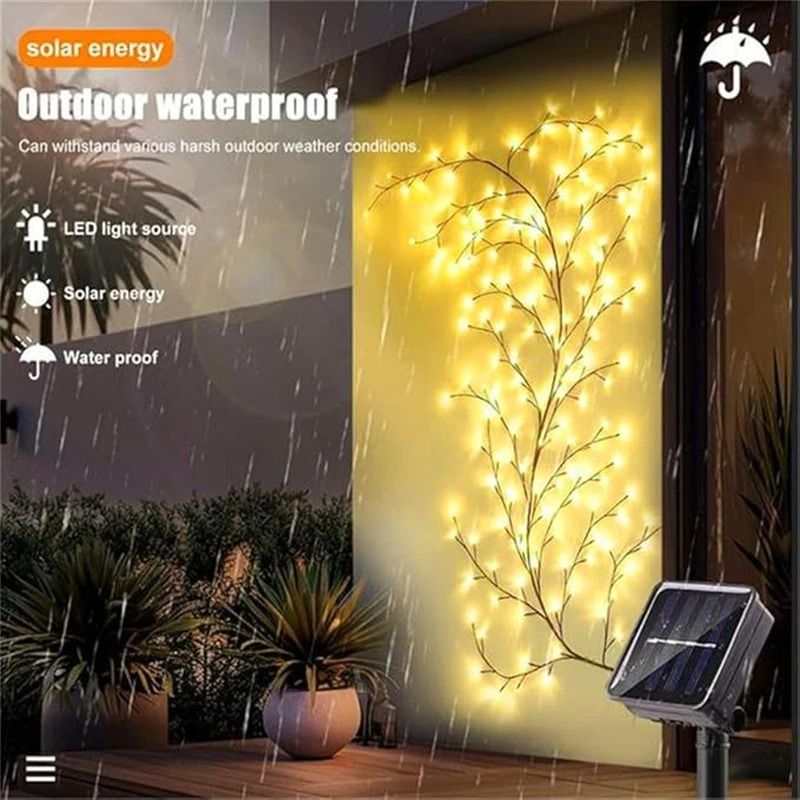 96 LED Solar Willow Vine String Lights Waterproof Outdoor Fairy Lights with Lighting Modes