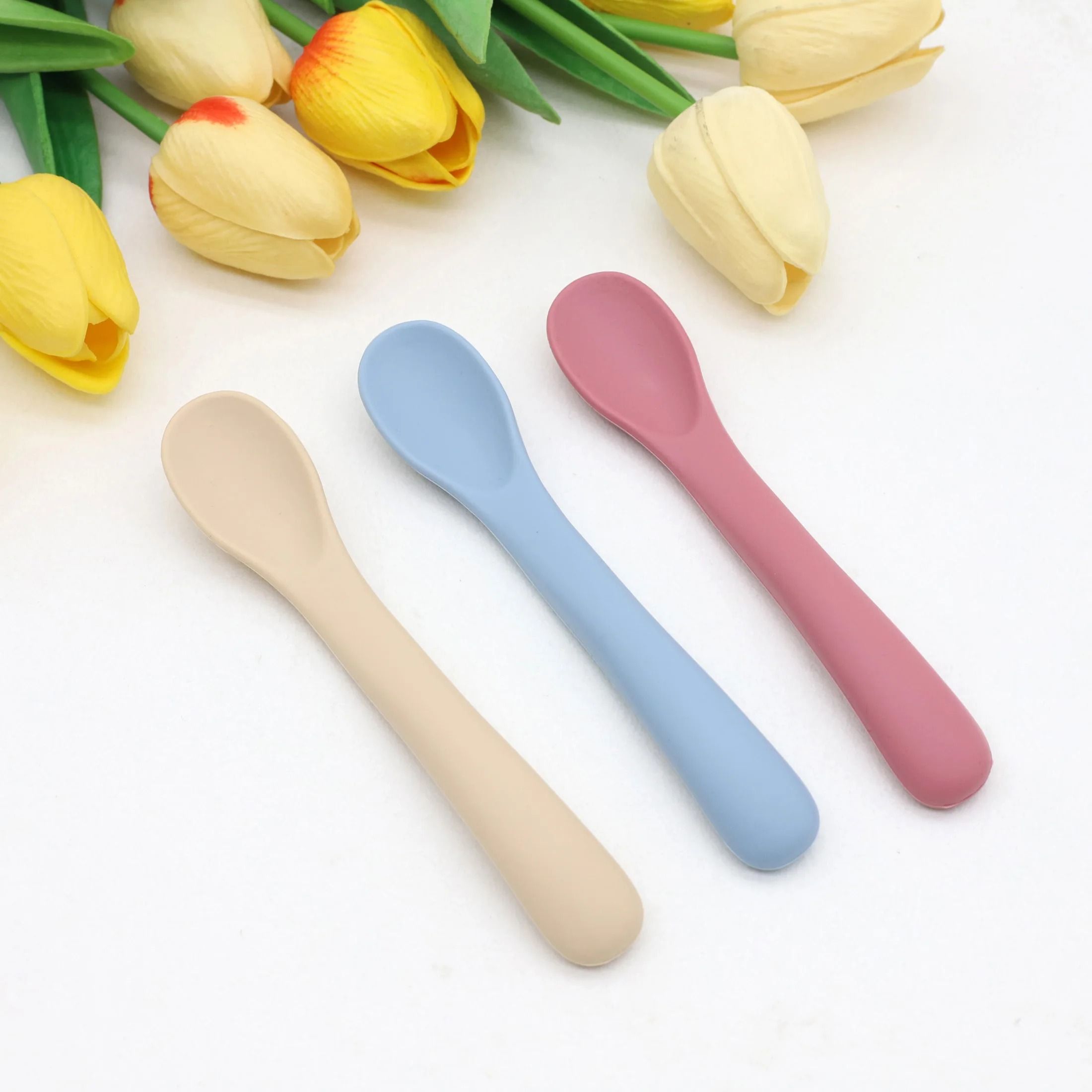 3 Pack Baby Silicone Soft Feeding Spoons for Infant and Toddler Mealtime