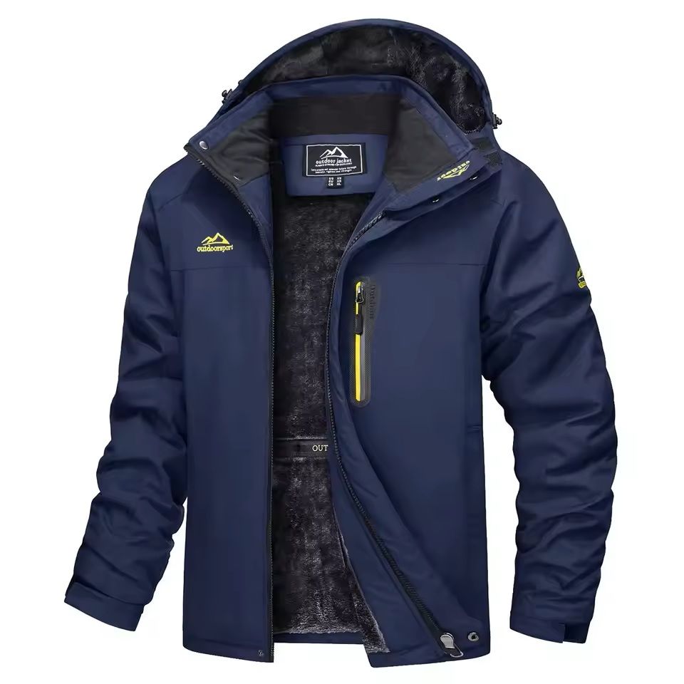Mens Waterproof Ski Jacket with Fleece Lining and Removable Hood