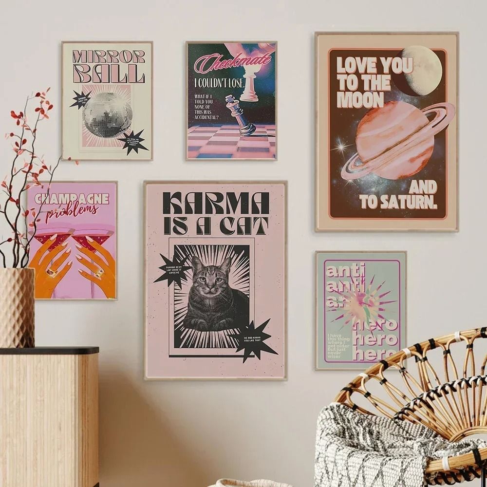 Modern Retro Girl Oil Painting Print Canvas Wall Art Set of 3