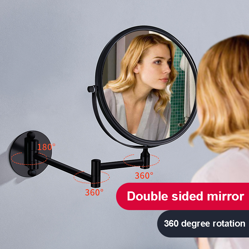 Gold/Black Frame Double-Sided Circular Mirror with Rotation - Retractable Bathroom Wall Mirror