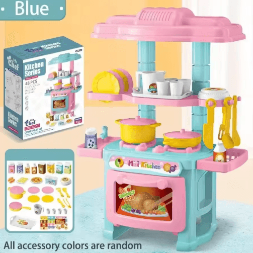Mini Kitchen Counter Play Set – DIY Pretend Cooking Toy with Food & Tableware