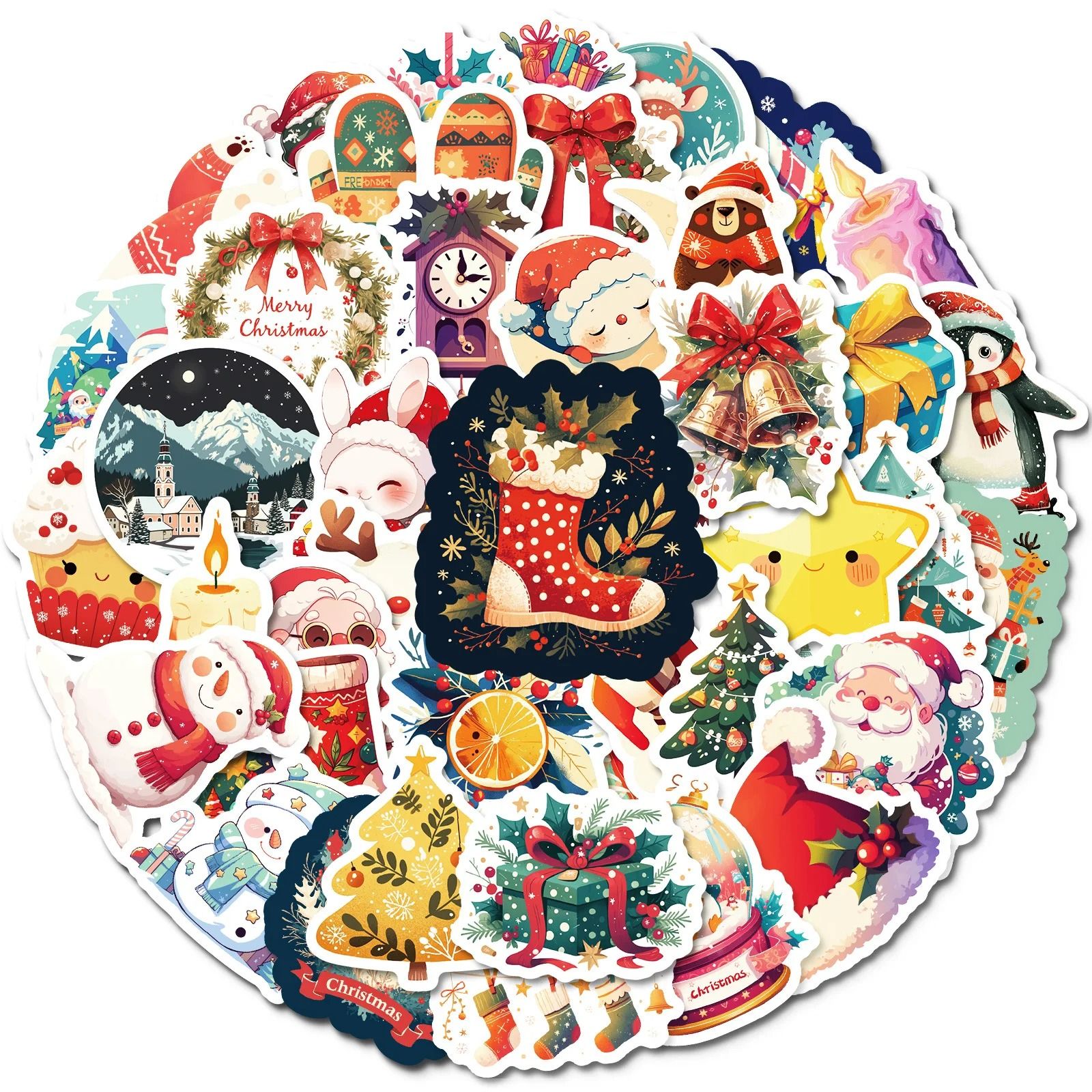 Cute Christmas and New Year Cartoon Stickers Pack 50pcs