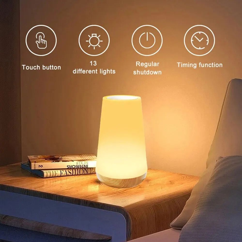 RGB Touch Table Lamp with Remote – 13 Color Changing Dimmable USB Rechargeable Bedside Night Light