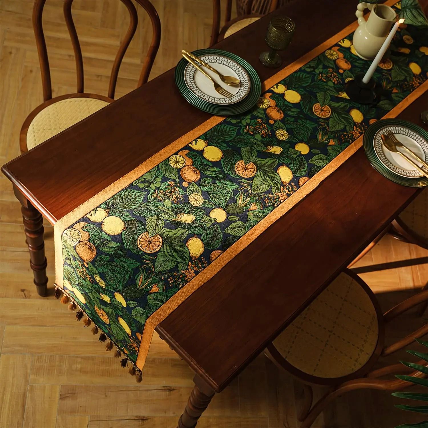 Farmhouse Lemon Floral Table Runner | Vibrant Mediterranean Citron Decor for Kitchen, Dining & Summer Parties