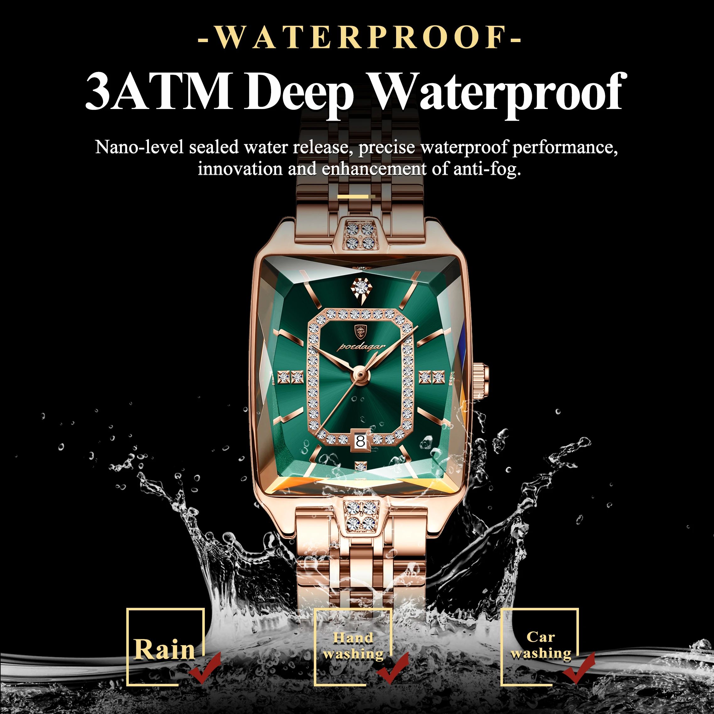 POEDAGAR Luxury Waterproof Rectangle Women's Quartz Watch with Calendar