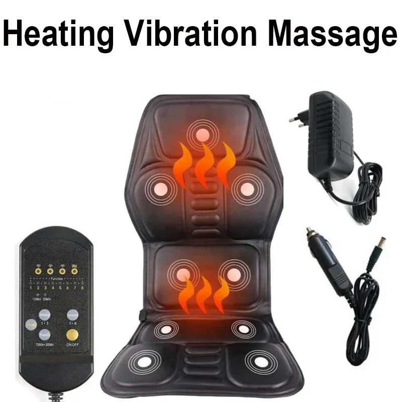 Electric Portable Heating Vibrating Back Massager Cushion for Car, Home & Office, Lumbar & Neck Pain Relief Mat