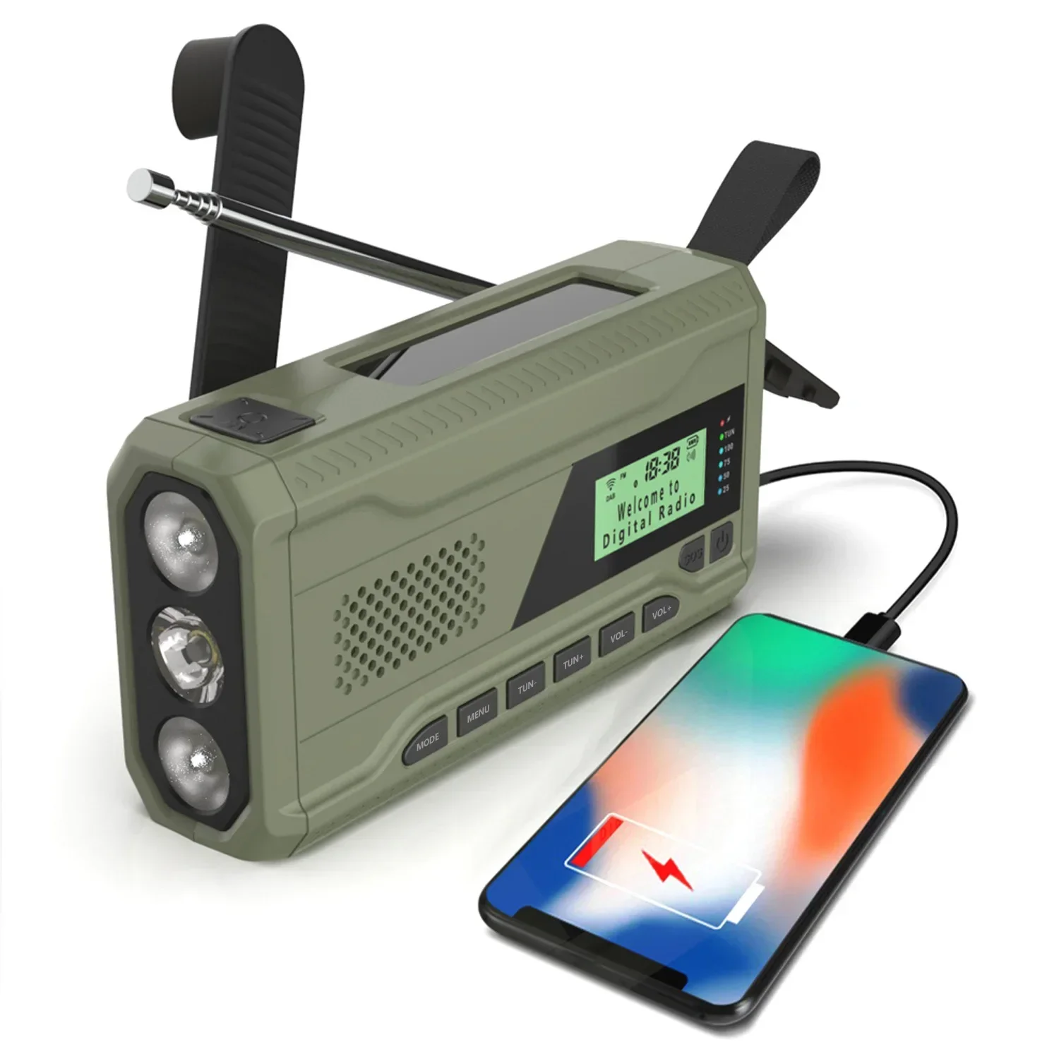 Bluetooth Solar Emergency Radio with Hand Crank & Flashlight Portable Outdoor Radio for Camping & Survival