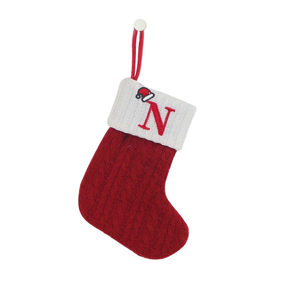 Cozy Knitted Mini Christmas Stocking with A–Z Letter, Snowflake Design & Hanging Loop