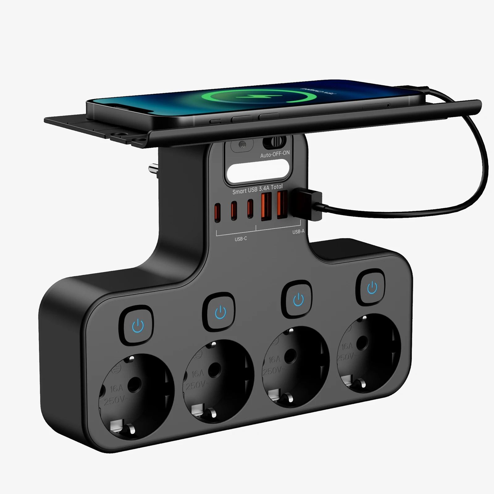 Multifunction Smart Socket with Night Light and Shelf