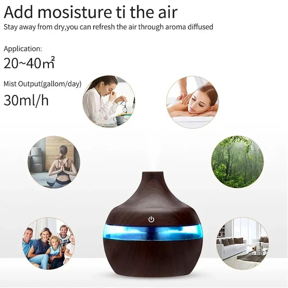 Wood Grain Aromatherapy Diffuser Ultrasonic Air Humidifier with Remote Control