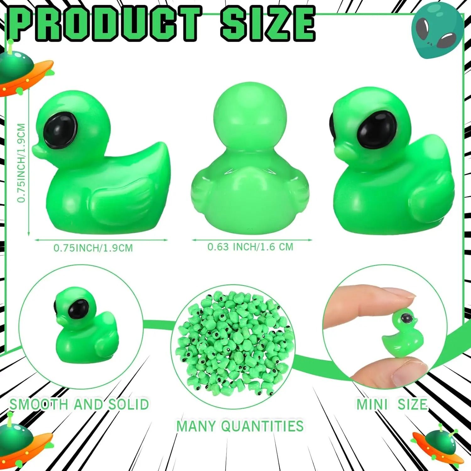 Green Alien Duck Figurines – High-Definition Sci-Fi Micro-Sculptures