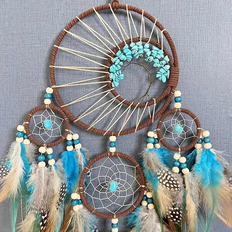 Vintage Tree of Life Dream Catcher with Indian Natural Stone Wall Decor