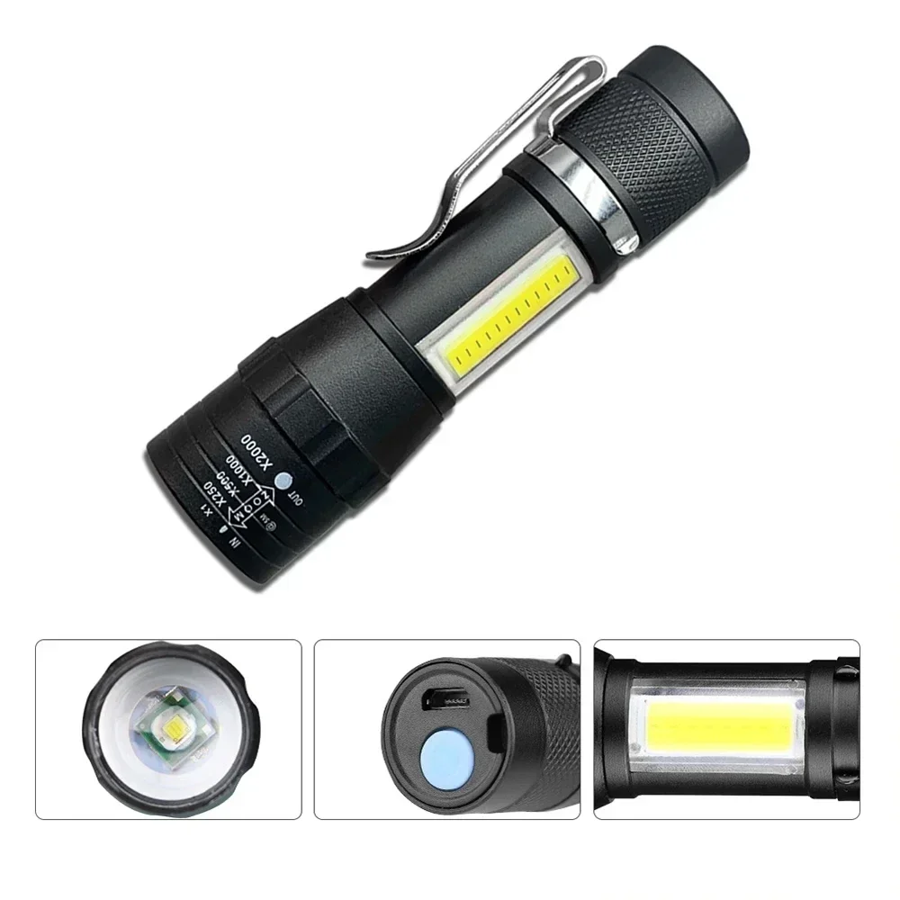 Mini Portable Zoomable Flashlight, USB Rechargeable Small Torch for Outdoor Camping, Fishing & Emergency Use