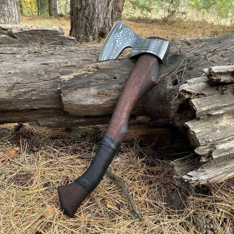 Hand-Forged Carbon Steel Viking Tomahawk with Ash Wood Handle – 19