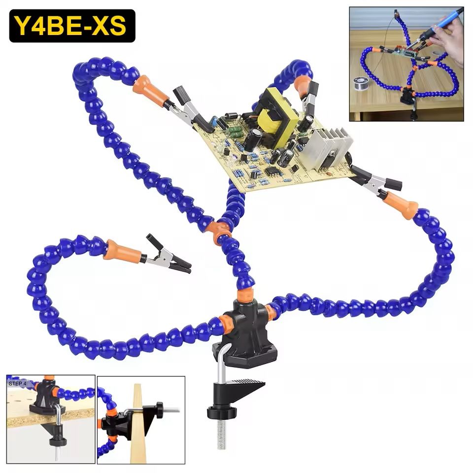 Soldering Station Helping Hand Tool With Flexible Arms And Clamp Base