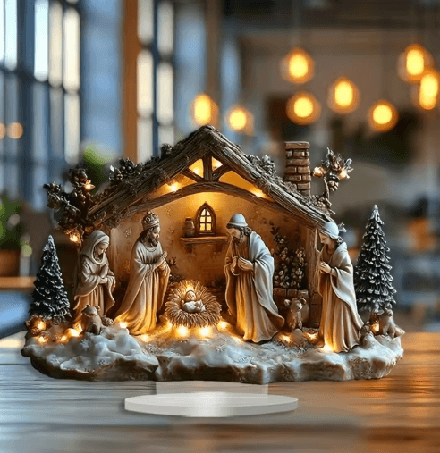 Transparent Acrylic Nativity Scene Ornament Elegant Christian Christmas Table Centerpiece