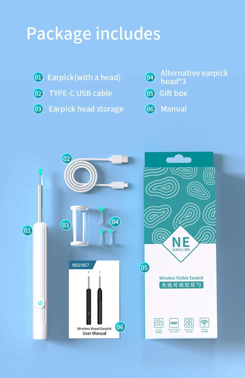 Smart Visual Ear Cleaner with Camera and 6 LED Lights Earpick