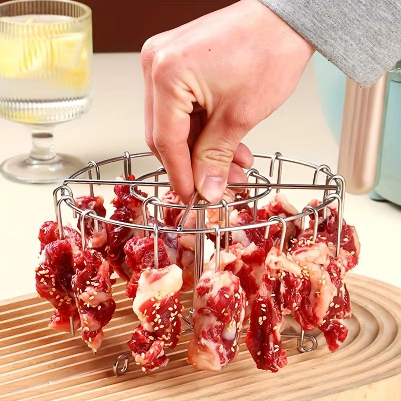Stainless Steel Air Fryer Grill Rack With Hanging Skewers for Barbecue and Oven