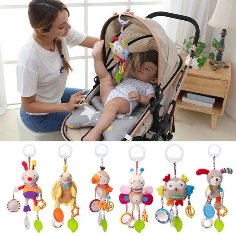 Baby Plush Stroller Toy Hanging Rattle Mobile with Cartoon Animals