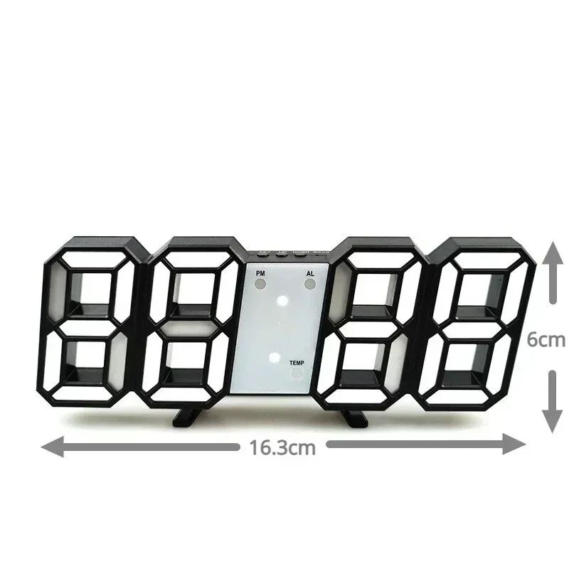 3D LED Digital Wall Clock with Temperature Date and Alarm Display