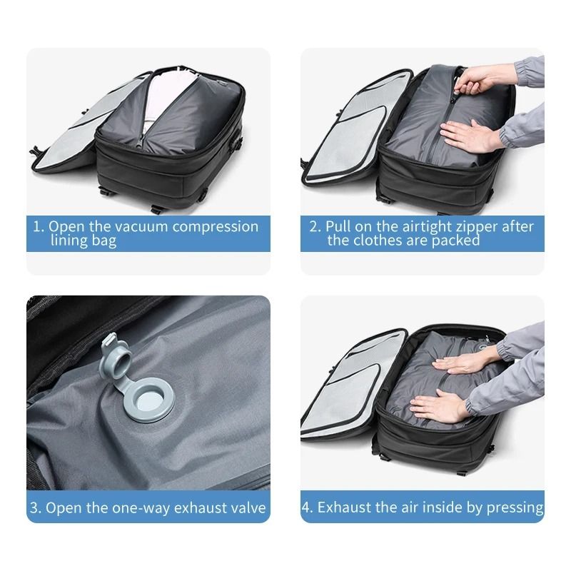 Men Travel Laptop Backpack with Vacuum Compression and Expandable Storage