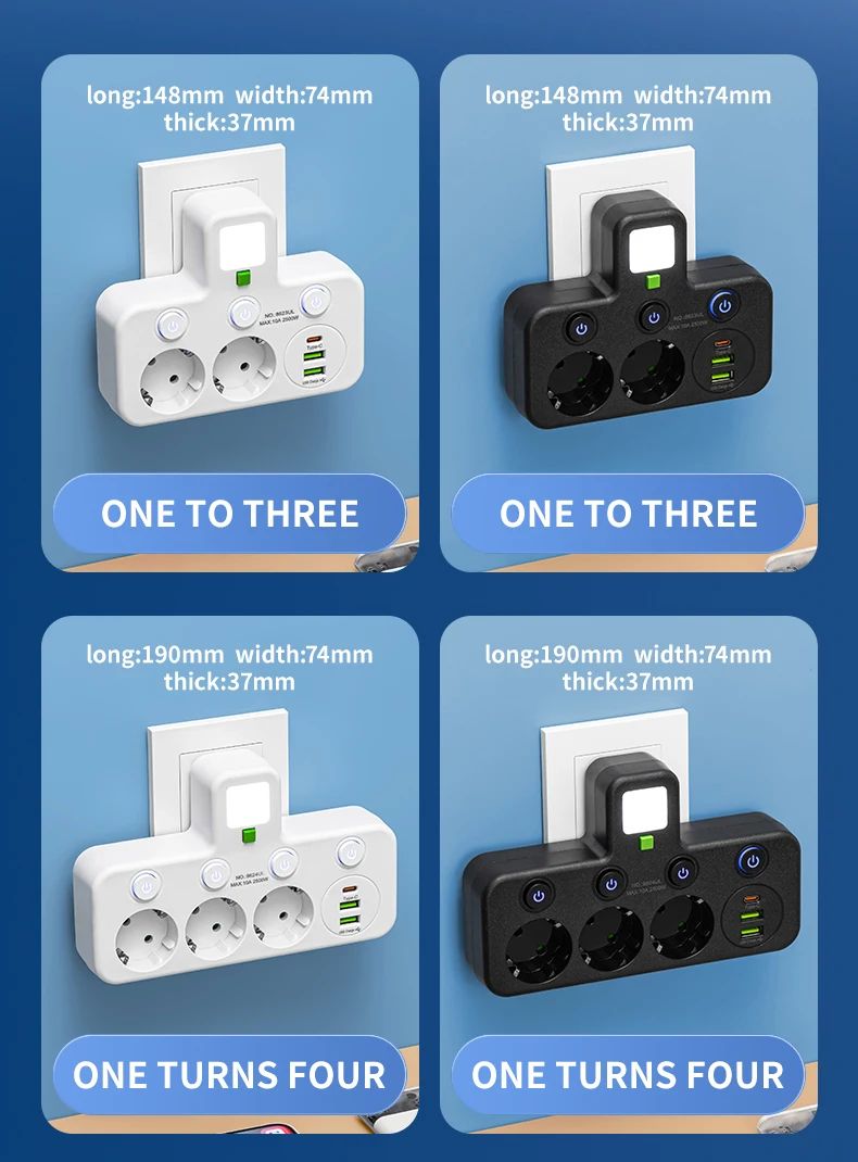 EU Power Strip with USB Charger and Separate Switches