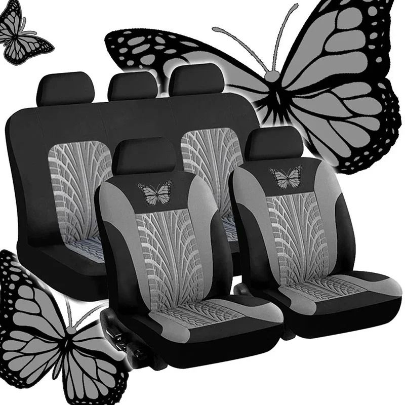 Universal Car Seat Cover Full Set with Butterfly Embroidery Design