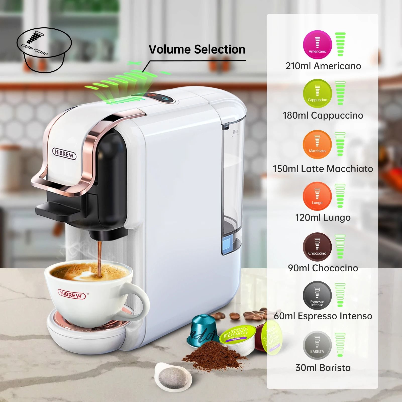 5 in 1 Capsule Coffee Machine with 20 Bar Pressure and Hot Cold Brewing