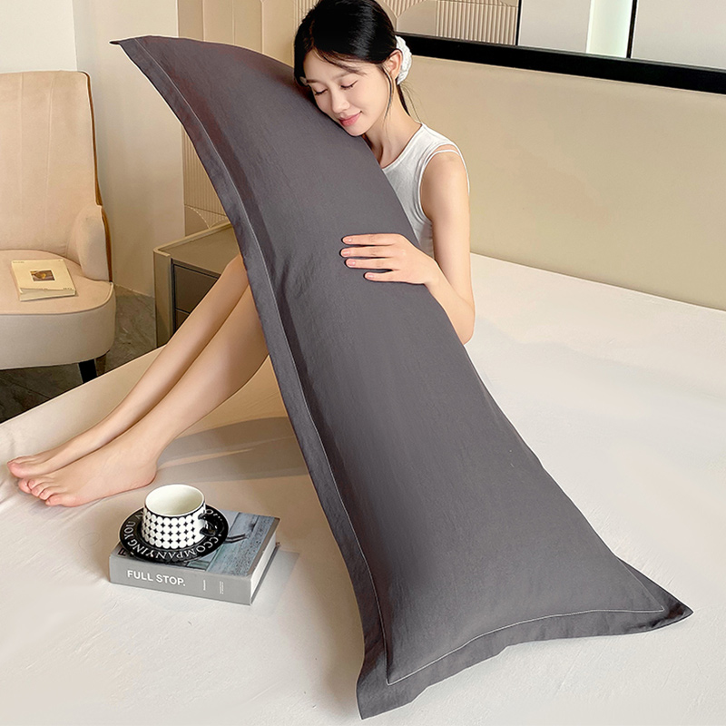 New Solid-Color Washed Double Long Pillowcases, Couple Pillowcases for Cozy Sleep, Soft Cotton Pillowcases, Decorative