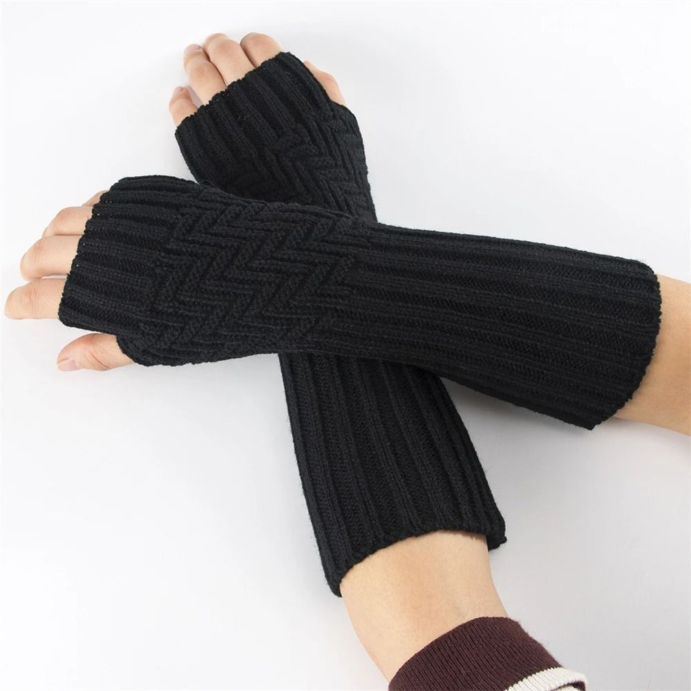 Unisex Crochet Fingerless Long Gloves and Knit Arm Warmers