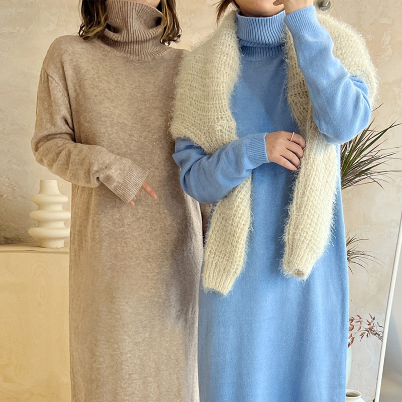 New 2025 Autumn Winter Sweater Dress Women Japanese y2k Turtleneck Long Sleeve Thicken Loose Knitted Long Dresses Hot Sale