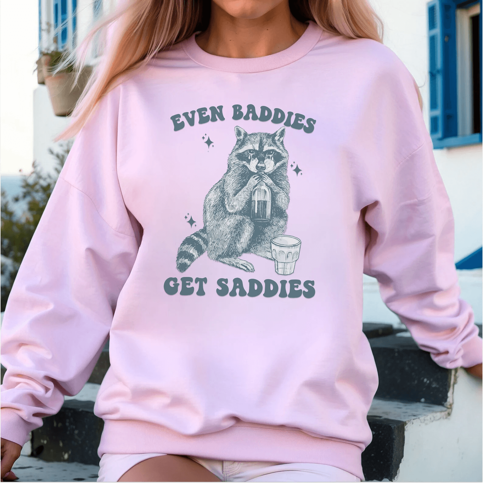 Even Baddies Get Saddies Raccoon Shirt Retro Y2K Funny Meme Graphic Tee