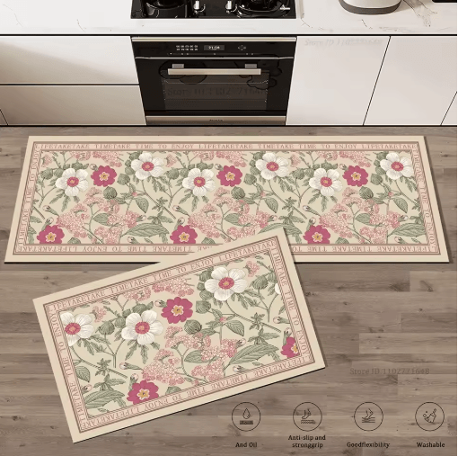 Floral Anti-Fatigue Kitchen Rug – Soft Non-Slip Kitchen Mat for Comfort & Style