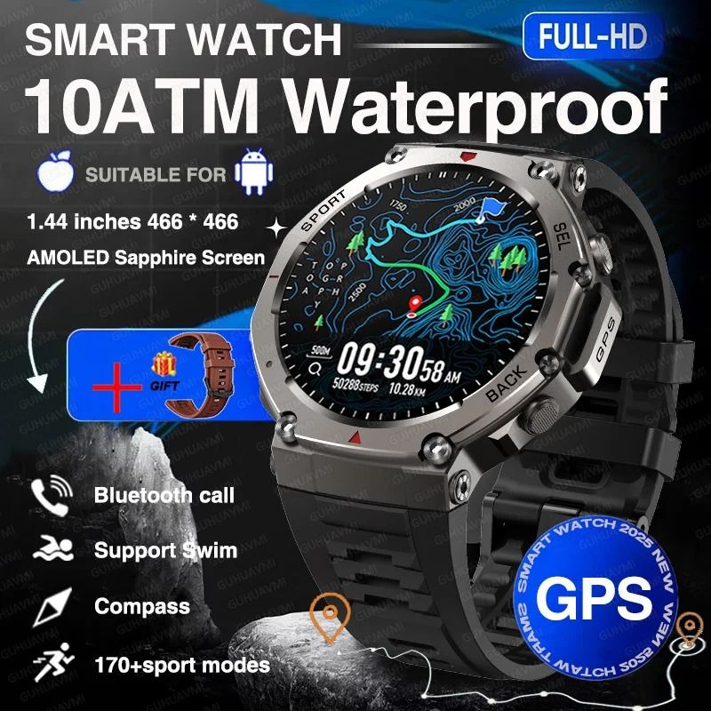 2025 Military Bluetooth Call Smart Watch Built-in GPS Compass Barometric Altimeter 10ATM Waterproof