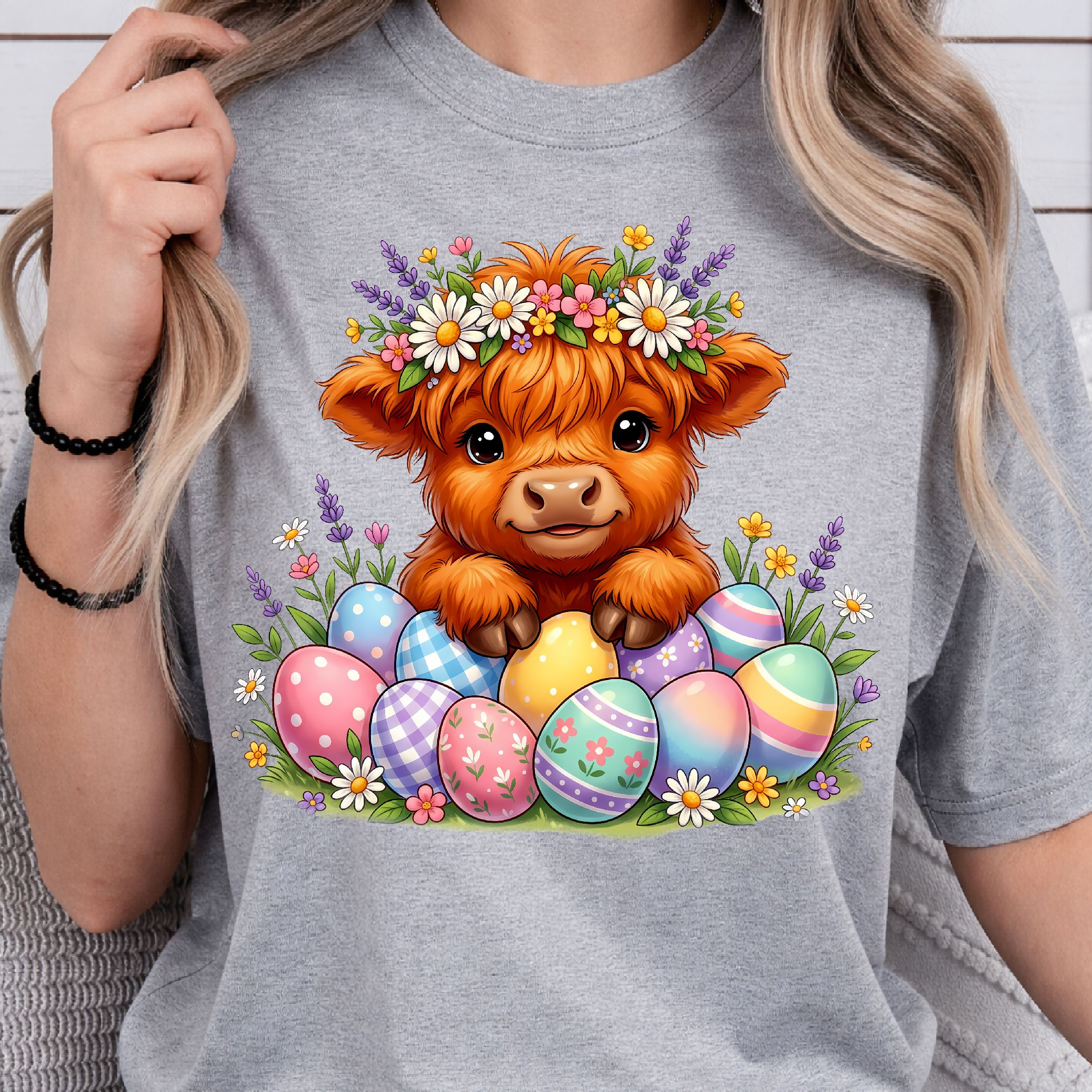 Cute Easter Highland Cow T-Shirt, Happy Easter Tee, Easter Cow Shirt