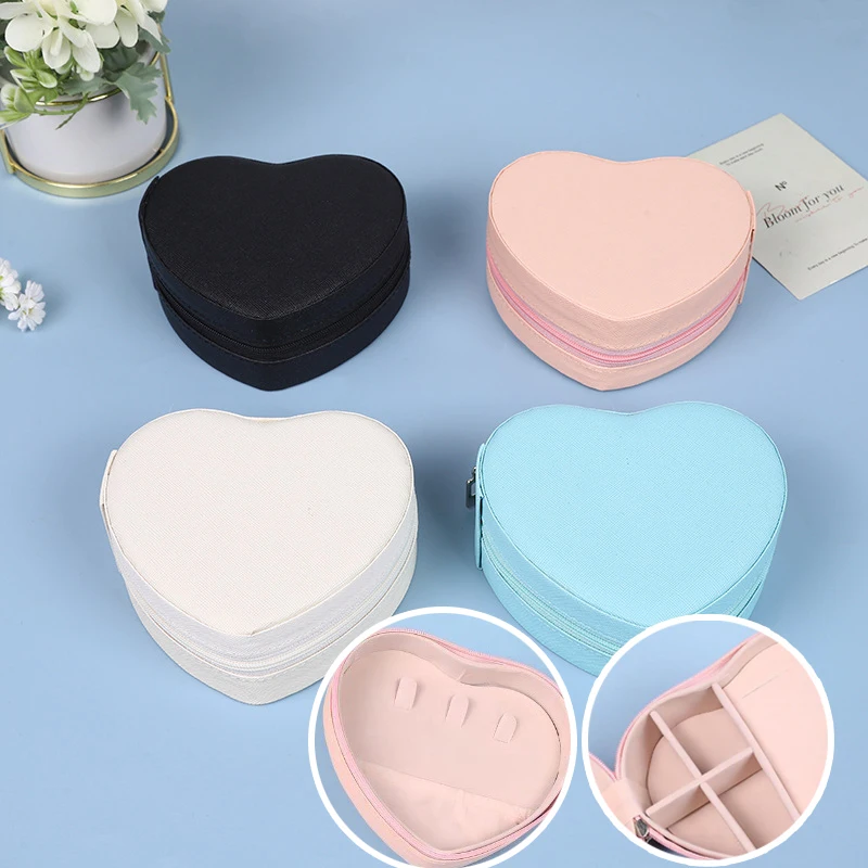 Portable Heart Shaped Jewelry Organizer Box Necklace Pendant Ring Earrings Travel Storage Case