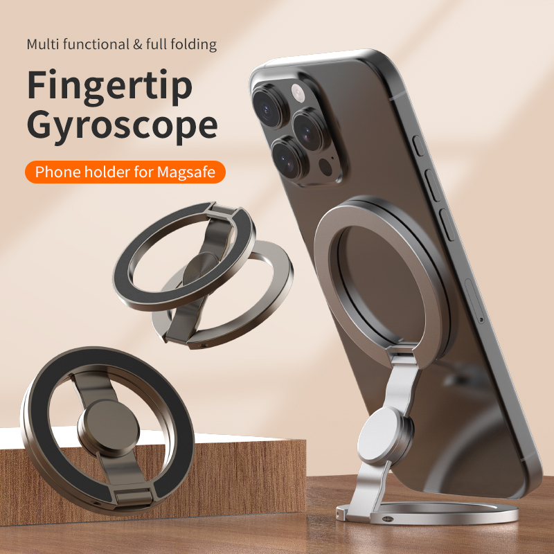 Portable Phone Holder for iPhone Samsung, Double Magnetic Phone Ring Stand, Foldable Rotate Super Magnet Stand Car Metal
